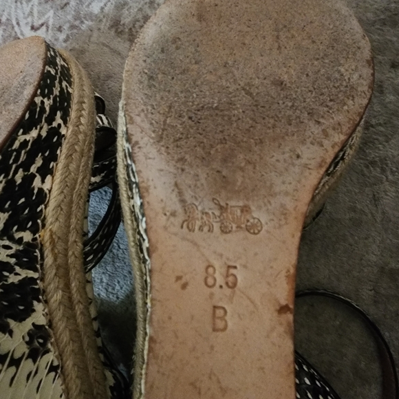 Coach Snakeskin Black and White Wedge Sandals - Picture 13 of 14